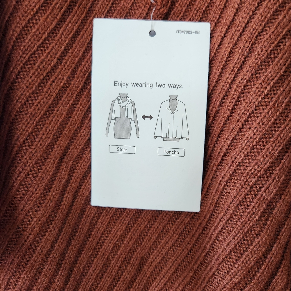Uniqlo Rust Orange Knit Two Way Stole  Poncho - Picture 2 of 5